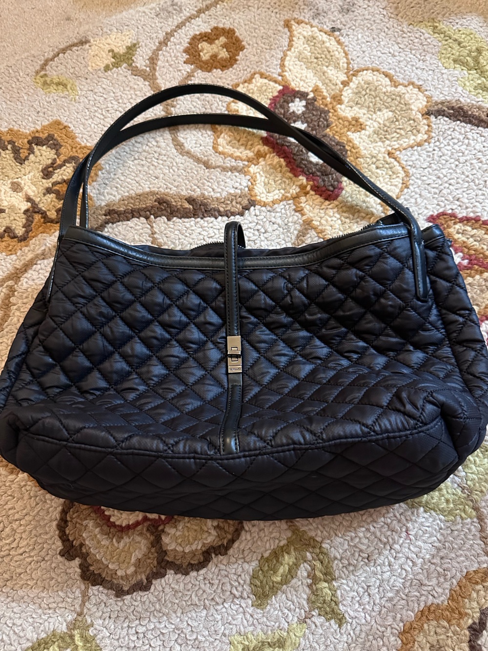MZ Wallace Quilted Black Astor East to West Shoulder Bag with Top Strap